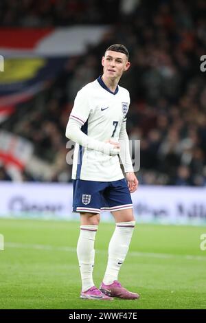 London, UK. 23rd Mar, 2024. Phil Foden of England during the International Friendly match between England and Brazil at Wembley Stadium, London, England on 23 March 2024. Photo by Joshua Smith. Editorial use only, license required for commercial use. No use in betting, games or a single club/league/player publications. Credit: UK Sports Pics Ltd/Alamy Live News Stock Photo