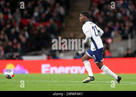 London, UK. 23rd Mar, 2024. England Midfielder Kobbie Mainoo (Manchester United) during the England v Brazil International Friendly match at Wembley Stadium, London, England, United Kingdom on 23 March 2024 Credit: Every Second Media/Alamy Live News Stock Photo