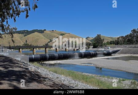 inflatable rubber dam on Alameda Creek, Fremont, California Stock Photo