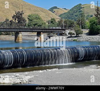 inflatable rubber dam on Alameda Creek, Fremont, California Stock Photo