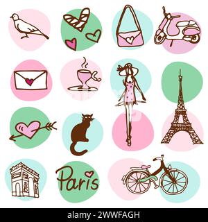 Paris, Seamless pattern, Drawing, Cute design Stock Vector
