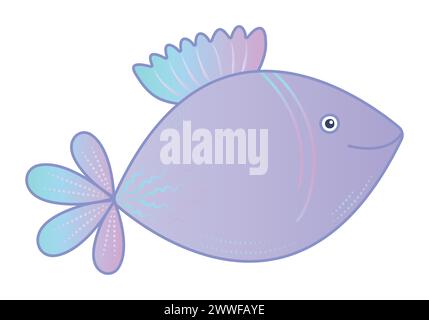 Gradient angel fish, cute nautical illustration in violet and turquoise colors Stock Vector