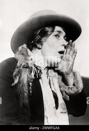 Oakland, California  1929    Mrs. Kate Meyer of Oakland  is the champion cow caller, bovine-baritonizer, or Holstein-enticer, or cow-cajoler, whose call can be heard for a distance of 1.5 miles. She recently demonstrated her ability at the Pacific Slope Dairy Show held here in Oakland. Stock Photo