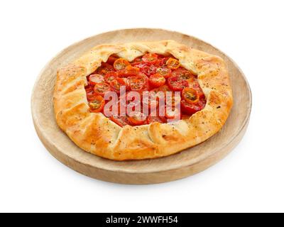 Tasty tomato galette (Caprese galette) isolated on white Stock Photo