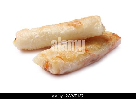 Delicious fried spring rolls isolated on white Stock Photo