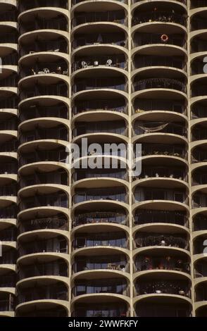 Chicago, Illinois.  Marina Towers, Balconies surround interior apartments, flats. Stock Photo