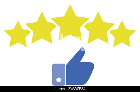 Customer review rating with 5 stars and thumb up feedback. Five star ...