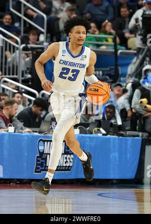 Creighton guard Trey Alexander (23) drives up court during the first ...