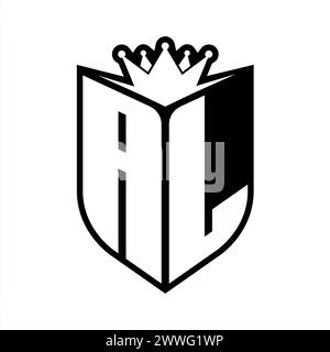AL Letter bold monogram with shield shape and sharp crown inside shield black and white color design template Stock Photo