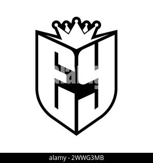 EY Letter bold monogram with shield shape and sharp crown inside shield black and white color design template Stock Photo