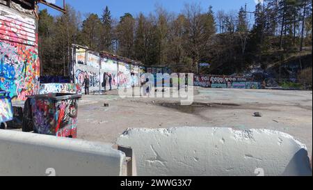 Stockholm, Snosatra, Sweden, May 08 2021. Graffiti exhibition on the outskirts of the city. During. Stock Photo