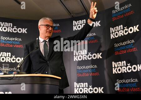 Bratislava, Slovakia. 24th Mar, 2024. Presidential candidate Ivan Korcok after the first round of the presidential elections in Bratislava, Slovakia, March 24, 2024. Credit: Ondrej Deml/CTK Photo/Alamy Live News Stock Photo