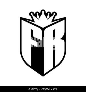 FR Letter bold monogram with shield shape and sharp crown inside shield black and white color design template Stock Photo