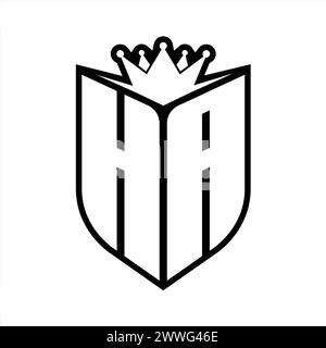 Ha Letter Monogram With Shield Shape With Crown Black And White Color 