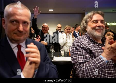 Bratislava, Slovakia. 24th Mar, 2024. People in election headquarters of presidential candidate Ivan Korcok after the first round of the presidential elections in Bratislava, Slovakia, March 24, 2024. Credit: Ondrej Deml/CTK Photo/Alamy Live News Stock Photo