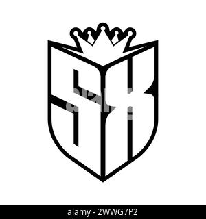 SX Letter bold monogram with shield shape and sharp crown inside shield ...