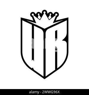 WR Letter bold monogram with shield shape and sharp crown inside shield black and white color design template Stock Photo
