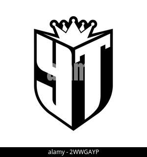 YT Letter bold monogram with shield shape and sharp crown inside shield black and white color design template Stock Photo