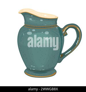Pottery. Ceramic pitcher. Clay jug. Earthen pot or carafe. Earthenware vessel or decanter. Fictile tableware. Rustic utensil.Porcelain crockery.Vector Stock Vector