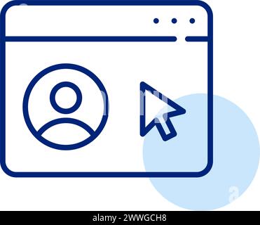 User profile picture with pointer hovering over it in a web browser page. User profile exploration. Vector icon Stock Vector
