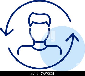 Social media profile update and digital persona transformation. Male avatar in renew arrows. Pixel perfect vector icon Stock Vector