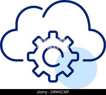 Cloud and cogwheel. Cloud-based data storage and technologies efficiency and optimization. Pixel perfect vector icon Stock Vector