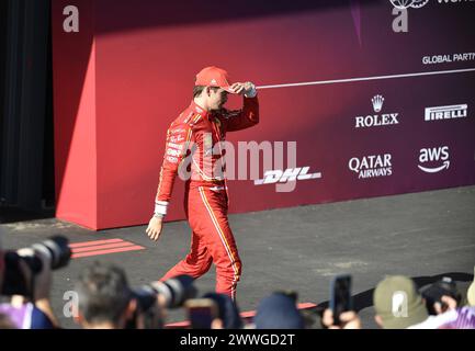 MELBOURNE, AUSTRALIA. 24th March 2024. 16 Charles Leclerc (MCO) Scuderia Ferrari post race celebrations following the completion of the FIA Formula 1 Rolex Australian Grand Prix 2024 3rd round from 22nd to 24th March at the Albert Park Street Circuit, Melbourne, Australia. Credit: Karl Phillipson/Alamy Live News. Stock Photo