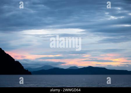 Sunset over Lake Taupo, Kinloch, North Island, New Zealand Stock Photo