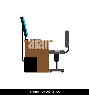 Office workplace isolated. Computer and desk, office chair and system unit. Stock Vector