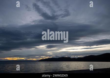 Sunset over Lake Taupo, Kinloch, North Island, New Zealand Stock Photo