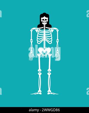 Female skeleton with hair. Bones, skull Stock Vector