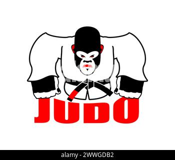 Gorilla in judo kimono. Karate Monkey mascot. Angry sport animal Stock Vector