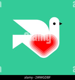 Dove and heart symbol of love sign. Stock Vector