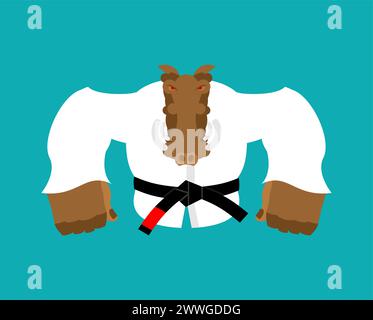 Boar in judo kimono. Karate Warthog mascot. Angry sport animal Stock Vector