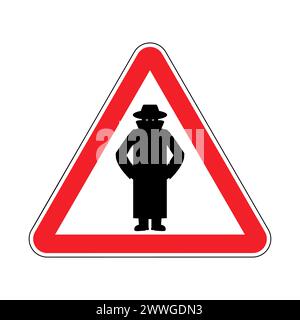 Attention spy. Caution secret agent! Triangular road sign Stock Vector