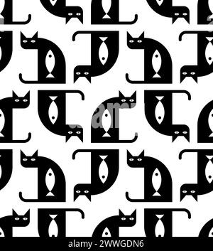 Cat and fish pattern seamless. Fish inside cat background. Baby fabric texture Stock Vector