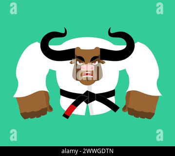 Bull in judo kimono. Karate Buffalo mascot. Angry sport animal Stock Vector