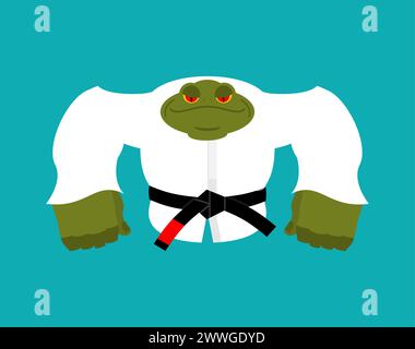 Frog in judo kimono. Karate toad mascot. Angry sport animal Stock Vector