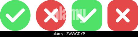 Set of check mark and cross flat icons for web design or page template Stock Vector