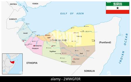 Administrative map of the de facto state of Somaliland Stock Photo