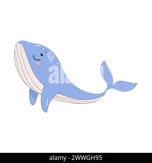 cute baby whale blue, set on white background. Underwater world. vector Stock Vector