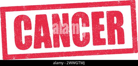 Vector illustration of the word Cancer in red rectangular ink stamp Stock Vector