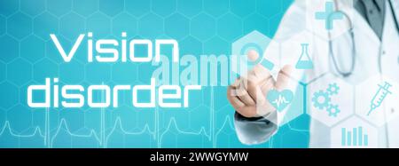 Doctor touching an icon on a futuristic interface - Vision Disorder Stock Photo