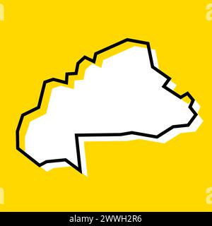 Burkina Faso country simplified map. White silhouette with thick black contour on yellow background. Simple vector icon Stock Vector