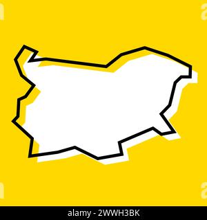 Bulgaria country simplified map. White silhouette with thick black contour on yellow background. Simple vector icon Stock Vector
