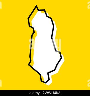 Albania country simplified map. White silhouette with thick black contour on yellow background. Simple vector icon Stock Vector