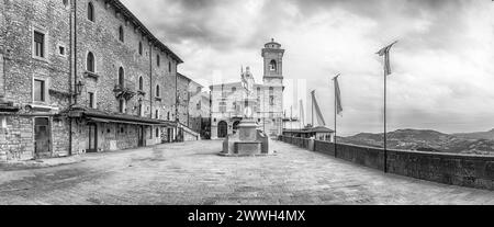 The scenic Liberty Square, main central square nestled in the heart of the World's oldest Republic and one of the main landmarks of the country of San Stock Photo