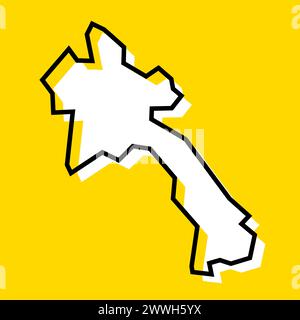 Laos country simplified map. White silhouette with thick black contour on yellow background. Simple vector icon Stock Vector