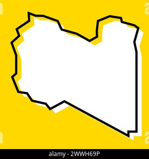 Libya country simplified map. White silhouette with thick black contour on yellow background. Simple vector icon Stock Vector