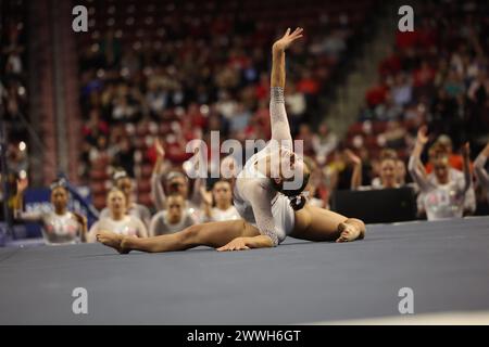 March 23, 2024: Gymnast GRACE MCCALLUM (University of Utah) during the 2024 Pac-12 Gymnastics Championships. The event was held at the Maverick Center in West Valley, Utah. Melissa J. Perenson/CSM (Credit Image: © Melissa J. Perenson/Cal Sport Media) Stock Photo